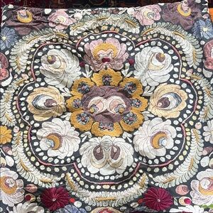 Pottery Barn Euro Helena Embroidered Floral Percale Sham in black.